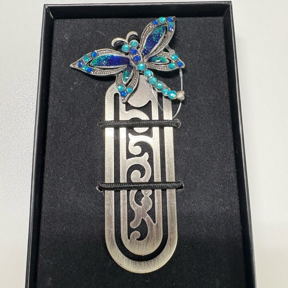 Dragonfly Bookmark Pewter? OS Blue Turquoise Sparkly Gems Statement Y2K Coded